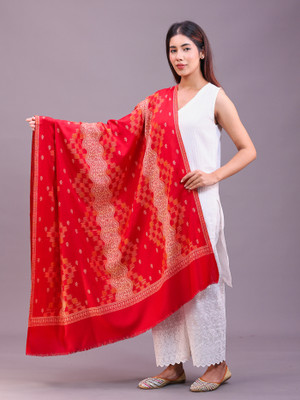 swi stylish Wool Embroidered Women Shawl(Red)