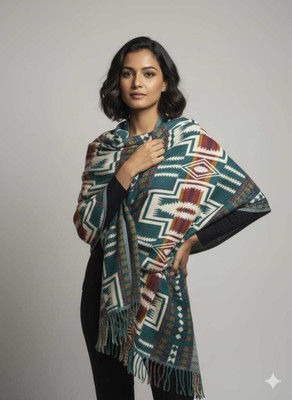 SR Collection Wool Printed Women, Men Shawl(Light Blue)