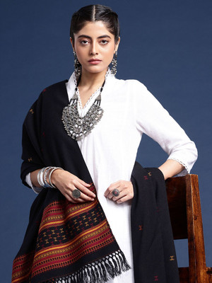 Taavi Wool Self Design Women Shawl(Black)