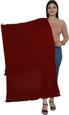 vesture Wool Self Design Women Shawl(Maroon)