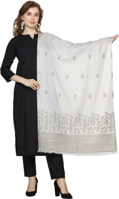 Kti Viscose, Acrylic Floral Print Women Shawl(White)