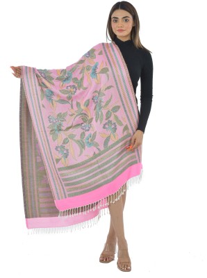 BAISA Acrylic, Wool, Viscose Floral Print Women Shawl(Pink)