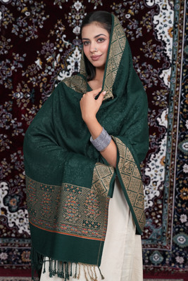 STSHAWLS Acrylic Self Design Women Shawl(Dark Green)