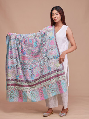 swi stylish Wool Embroidered Women Shawl(Multicolor)