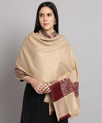 NYSINE Polyester Wool Blend Self Design Women Shawl(Beige)