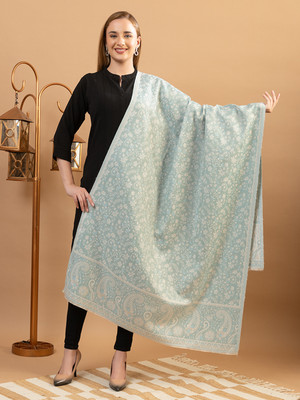 EVODAZE Wool Floral Print Women Shawl(Light Blue)