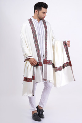 Vrinde Wool Solid Men Shawl(White)