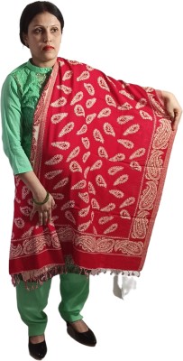 PASHTUSHS Wool Self Design Women Shawl(Red)