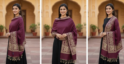 Rajesh Aggarwal Acrylic Floral Print Women Shawl(Maroon)