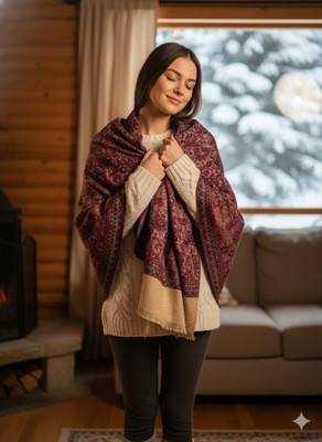 Sia and fab Wool Woven Women Shawl(Maroon)