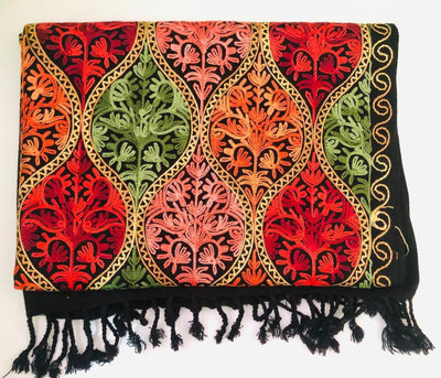 Royal-E-Kashmir Wool Embroidered Women Shawl(Multicolor)