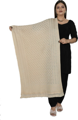 vesture Wool Self Design Women Shawl(Beige)