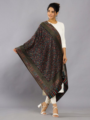 Ravaiyaa - Attitude Is Everything Wool Floral Print Women Shawl(Black)