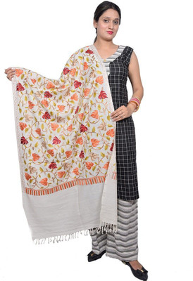 CHOUDHARYRETAILS Acrylic Floral Print Women Shawl(Beige)