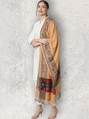 Trandone Wool Embroidered Women Shawl(Yellow)