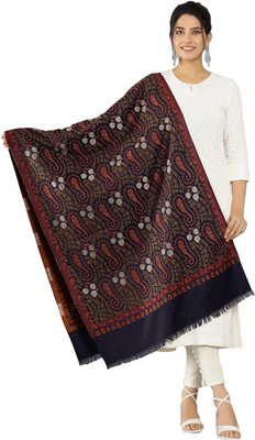 Braid N Cord Polyester Wool Blend Embroidered Women Shawl(Dark Blue)
