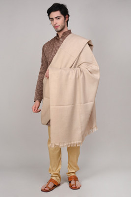Hometail Wool Solid, Striped Men Shawl(Beige)