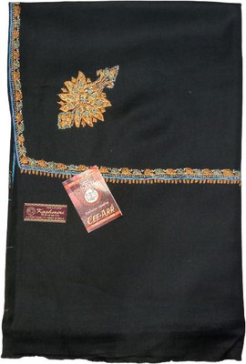 CHOUDHARYRETAILS Cashmere, Wool Solid, Woven, Embroidered Women Shawl(Black)