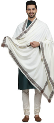Sprha Wool Self Design Men Shawl(White)