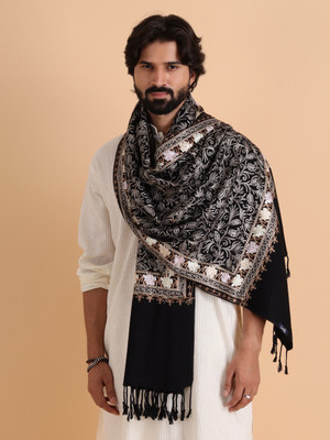 Tweedle Poly Wool Printed Men Shawl(Black)