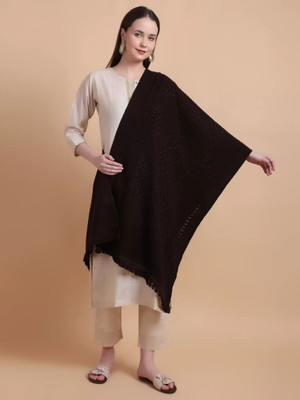 Pick Ur Needs Wool Self Design Women Shawl(Brown)