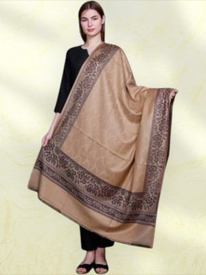 Kashmiri Thead Wool Embroidered Women Shawl(Beige)