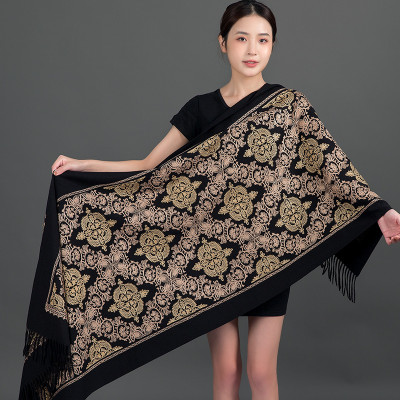 JT Wool Embroidered Women Shawl(Black)