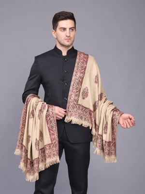 GREEN AGRITECH Polyester Wool Blend Woven Men Shawl(Beige)
