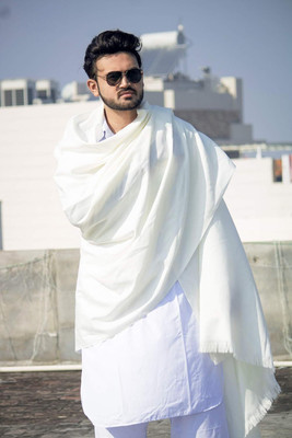 Ozwal Wool Solid, Paisley Men, Women Shawl(White)