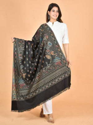 BAISA Wool, Cotton Woven, Paisley Women Shawl(Black)