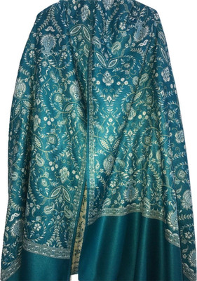 HOC Polyester Wool Blend Embroidered Women Shawl(Blue)