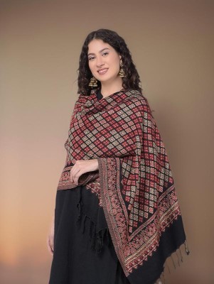 NORTH FASHION Wool Geometric Print, Graphic Print Women Shawl(Black)