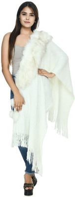 Life and style Wool Solid Women Shawl(White)