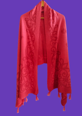 SAK Acrylic Self Design Women Shawl(Red)