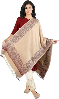 Trandone Wool Embroidered Women Shawl(Beige)