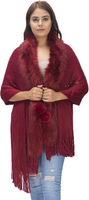 manra Wool Embellished Women Shawl(Maroon)