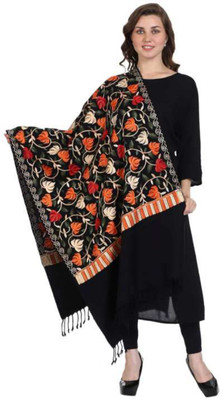 Kashmiri Thead Wool Woven Women Shawl(Black)