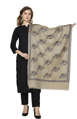 Kti Viscose, Acrylic Floral Print Women Shawl(Beige)