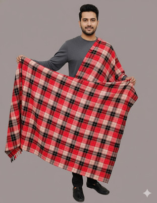 KAVIM Wool Checkered Men Shawl(Red)