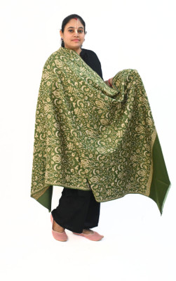 Vrinde Wool Applique Women Shawl(Green)