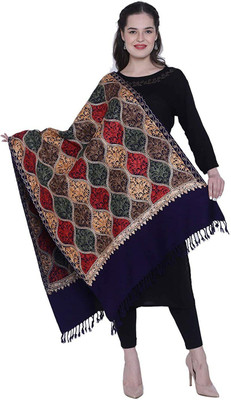 CHOUDHARYRETAILS Wool Embroidered Women Shawl(Blue)