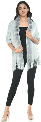 manra Wool Self Design Women Shawl(Grey)