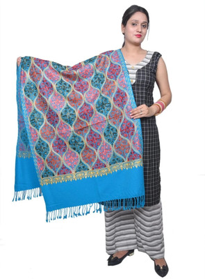 HouseOfCommon Acrylic Embroidered Women Shawl(Blue)
