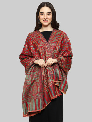 PASHTUSHS Polyester Wool Blend Woven Women Shawl(Maroon)
