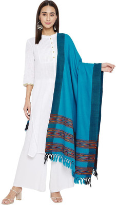 Braid N Cord Polyester Wool Blend Embroidered Women Shawl(Blue)
