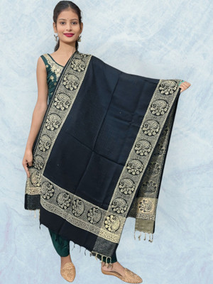Kashmiri Thead Wool Embroidered Women Shawl(Dark Blue)