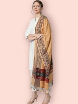 Trandone Wool Embroidered Women Shawl(Yellow)