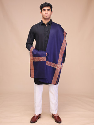 swi stylish Wool Woven Men Shawl(Dark Blue)