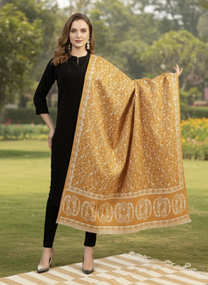 EVODAZE Wool Floral Print Women Shawl(Yellow)