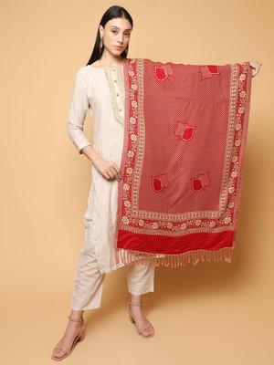 SCHp Wool Floral Print Women Shawl(Maroon, Gold, Multicolor)